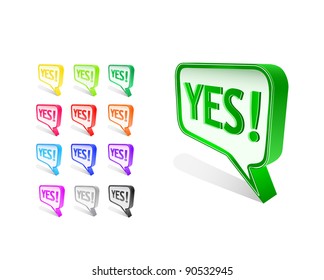 colorful yes mark on chat sign isolated on white background