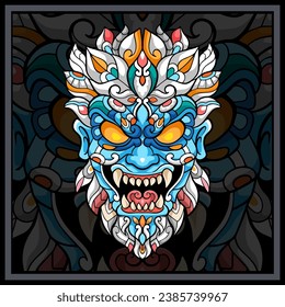 Colorful Yeti head mandala arts isolated on black background.