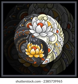 Colorful Yin yang mandala arts isolated on black background.