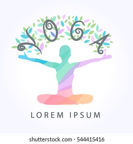 Colorful Yoga pose vector logo design template. Beauty, Spa, Relax, Massage, Meditation,concept icon.