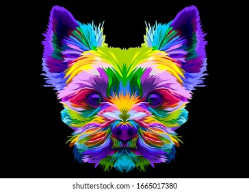 colorful yorkshire terrier dog head on pop art style. vector illustration