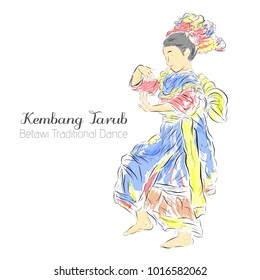 Colorful, Young Girl (Old Jakarta) Kembang Tarub, Traditional Betawi Indonesia Traditional Dancer in Action, with wet water effect
