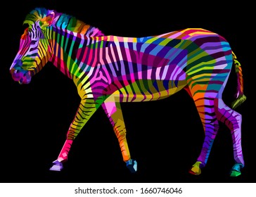 colorful zebra on geometric abstract pop art