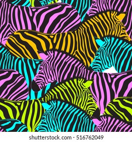 Colorful zebra seamless pattern. Savannah Animal ornament. Wild animal texture. Striped black and colors. design trendy fabric texture, vector illustration.