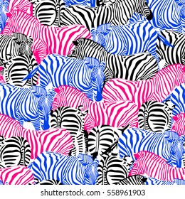 Colorful zebra seamless pattern. Savannah Animal ornament. Wild animal texture.design trendy fabric texture,  illustration.