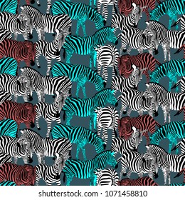 Colorful zebra seamless pattern. Wild animal texture. Striped black and colors. design trendy fabric texture, vector illustration.