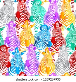 Colorful zebra seamless pattern. Wild animal texture. design trendy fabric texture, illustration.