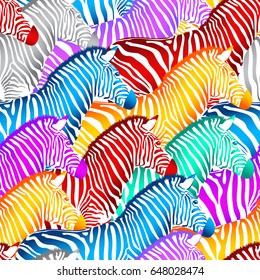 Colorful zebra seamless pattern. Wild animal texture. design trendy fabric texture, illustration.