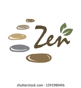 Colorful Zen Stones With Two Green Leaves, Vector Logo Template