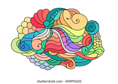 Colorful zentangle doodle sketch. Tattoo sketch. Ethnic tribal wavy vector illustration.