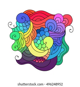 Colorful zentangle doodle sketch. Tattoo sketch. Ethnic tribal wavy vector illustration on white background.