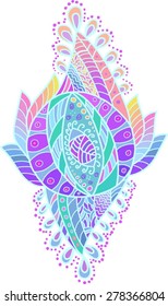 Colorful zentangle with floral elements. Rainbow flower.