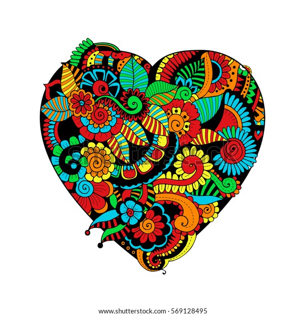 Colorful Zentangle Heart Full Leafs Flowers Stock Vector (Royalty Free ...