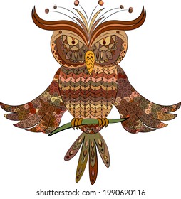 búho zentangle colorido con patrones