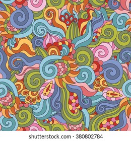 Colorful zentangle seamless pattern. Awesome abstract wavy texture. Vector illustration