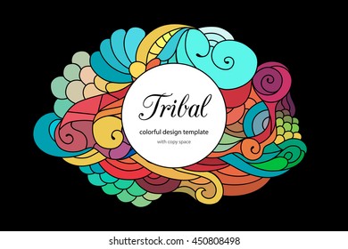 Colorful zentangle-style doodle frame template with copy space area.