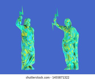 Colorful Zeus. Set of Playful Vibrant Zeus on Isolated Background. Low Poly Vector 3D Rendering