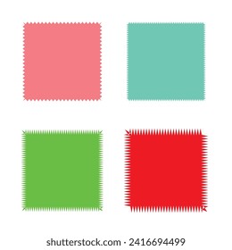 Colorful zig zag edge square and circle shapes collection. Jagged patches set. Bright graphic design elements for decoration, banner, poster, template, sticker, badge. Vector bundle