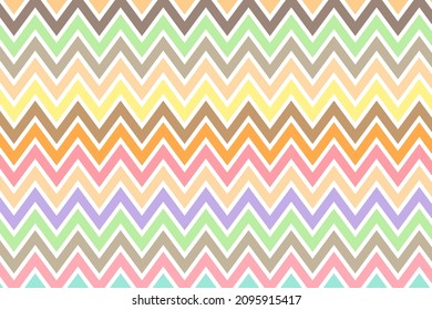 Colorful zig zag pattern on white background, Wavy lines on white. Illustration of the abstract multicolor zig zag pattern. Chevron pattern.