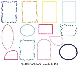 Colección colorida del marco del zigzag con las Formas geométricas abstractas y los contornos texturizados del borde, Formas dibujadas a mano del borde del zigzag con los contornos coloridos del bosquejo y los Elementos de diseño decorativos