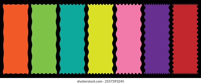 Colorful zigzag frame. zigzag shape. Rectangle shape frame with zigzag edge. Rectangular jagged curved box element. Geometric zig zag wavy sticker. various shapes and colors frame. set of zigzag frame