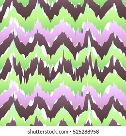 Colorful zigzag geometric seamless pattern in pink and green, vector ikat art