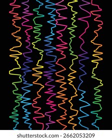 Colorful zigzag lines cascading vertically on a solid color plain backdrop art