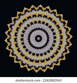 Colorido patrón de zigzag mandala. Fondo vectorial texturado de semitono. Ornamento moderno de moire zig zag. Textura de tapiz digital. Fondo de flores abstractas decorativas de semitono. Textura de zigzag ornamental.