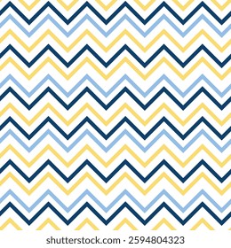 Colorful zigzag pattern in blue, yellow, and navy across a textile background created in a modern design style