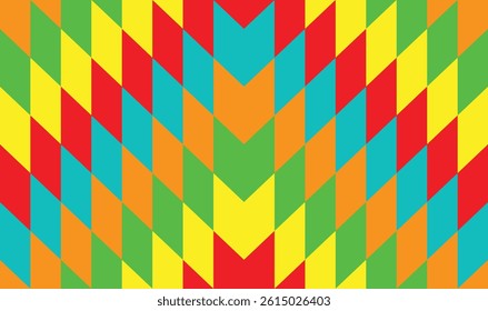 Colorful zigzag pattern with vibrant geometric shapes in different colors, ideal for textile, wallpaper, wrapping paper, and digital backgrounds