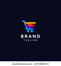 Colorful Zig-Zag Shopping Cart Logo Design. Colored Zig-Zag Lines Form Shopping Cart Logo Design.