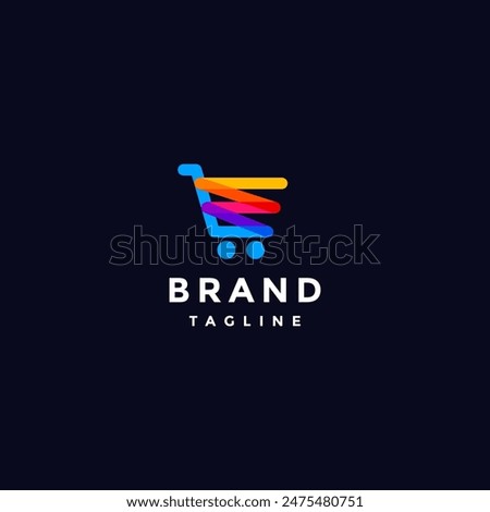 Colorful Zig-Zag Shopping Cart Logo Design. Colored Zig-Zag Lines Form Shopping Cart Logo Design.