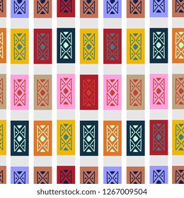 Colorful zigzag square geometric seamless pattern background. Trendy geometrical vector illustration ready for fashion textile print.