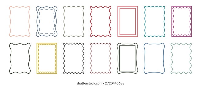 colorido Ziguezague ondulado borda retângulo quadro ou formas de borda definido. Formas retangulares com bordas onduladas. Ilustração vetorial.