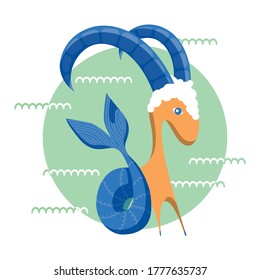 Colorful zodiac sign Capricorn depicting a goat with a fish tail. Illustration of an astrology sign. Vector flat design icon
