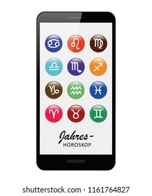 colorful zodiac sign horoscope in a smartphone vector illustration EPS10
