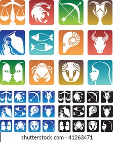 Colorful zodiac sign icons.