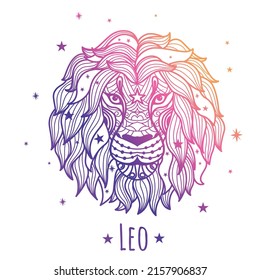 Colorful zodiac sign Leo. Vector illustration.Line art. Easy to recolor. Zen tangle style