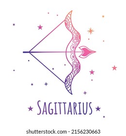 Colorful zodiac sign Sagittarius. Vector illustration.Line art. Easy to recolor. Zen tangle style