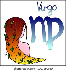 Colorful Zodiac sign Virgo, vector hand-drawn illustration isolated on white background. Suitable for tattoo, design, coloring, shirts, brand logo, badge, printed cups, cards.