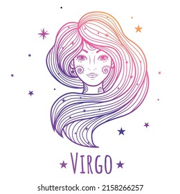 Signo de zodiaco colorido Virgo. Ilustración vectorial.Arte de línea. Fácil de colorear. Estilo enmarañado zen