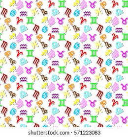 Colorful zodiac signs icon vector pattern on white background