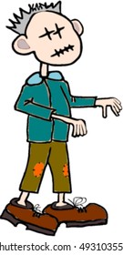 Colorful zombie; scary cartoon fun. Cute cartoon zombie vector illustration. Horror zombie people isolated.