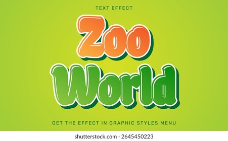 Colorful Zoo World text effect on vibrant green background for graphic usage