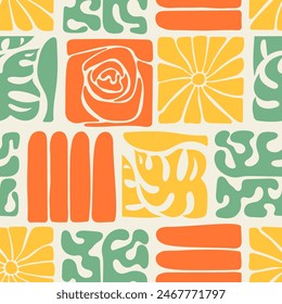 Colorfull abstract geometry nature seamless pattern, retro hand drawn background