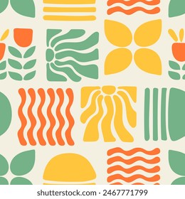 Colorfull abstract geometry nature seamless pattern, retro hand drawn background