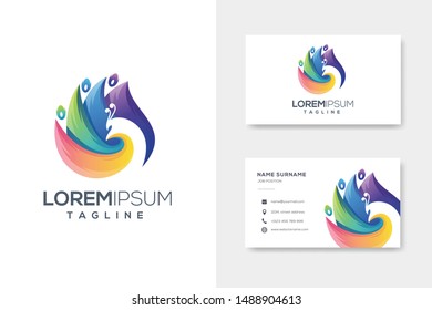 Colorfull abstract peacock logo design vector with business card design