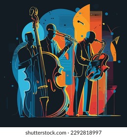 colorfull abstract vector illustration of jazz artists using jazz instruments