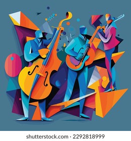 colorfull abstract vector illustration of jazz artists using jazz instruments