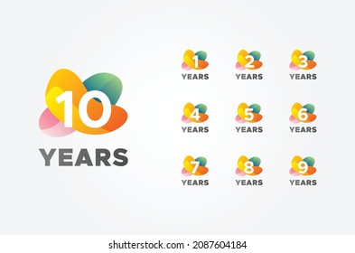 Gradiente de la insignia del aniversario de color Establecer el fondo del número para la celebración